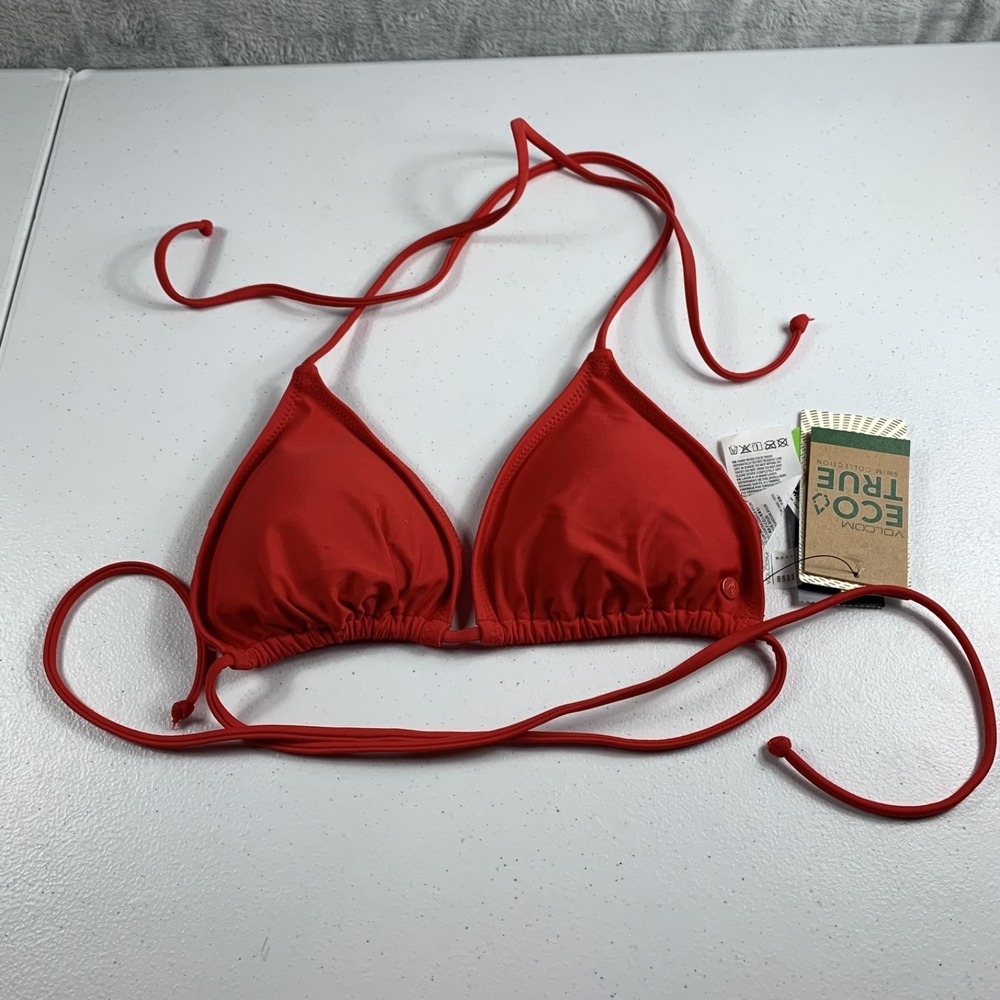 Volcom Women's Simply Solid Slide Triangle Bikini‎ Top Medium Red Swimsuit NWT